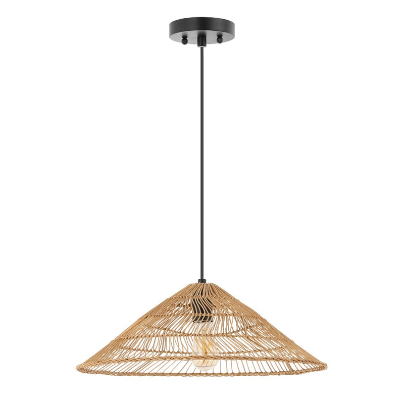 Nova 20.25" Farmhouse Coastal Rattan 180" Cord Plug-In or Hardwired LED Pendant - JONATHAN Y
