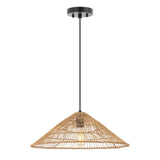Nova 20.25" Farmhouse Coastal Rattan 180" Cord Plug-In or Hardwired LED Pendant - JONATHAN Y