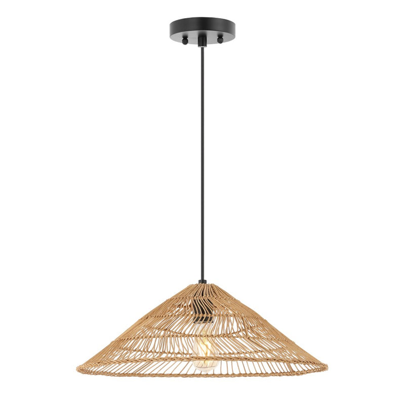 Nova 20.25" Farmhouse Coastal Rattan 180" Cord Plug-In or Hardwired LED Pendant - JONATHAN Y
