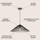 Nova 20.25" Farmhouse Coastal Rattan 180" Cord Plug-In or Hardwired LED Pendant