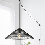 Nova 20.25" Farmhouse Coastal Rattan 180" Cord Plug-In or Hardwired LED Pendant