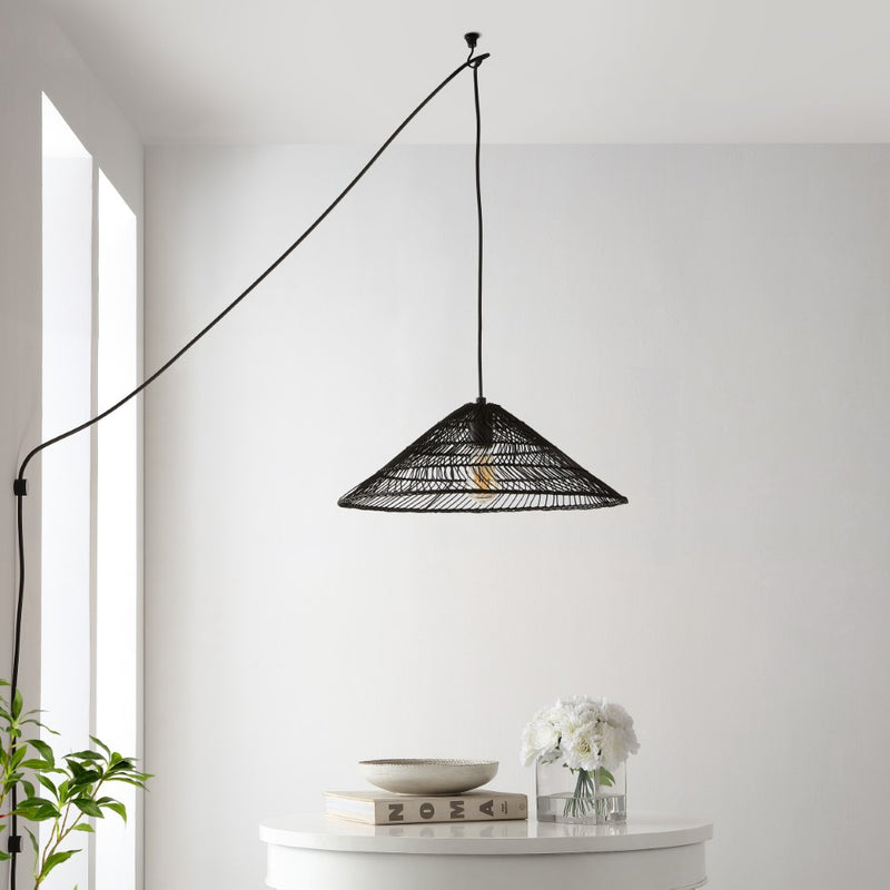 Nova 20.25" Farmhouse Coastal Rattan 180" Cord Plug-In or Hardwired LED Pendant - JONATHAN Y
