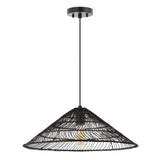 Nova 20.25" Farmhouse Coastal Rattan 180" Cord Plug-In or Hardwired LED Pendant - JONATHAN Y