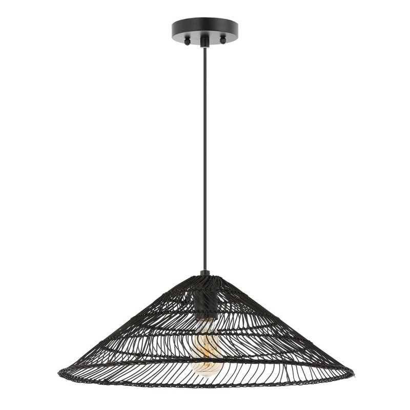 Nova 20.25" Farmhouse Coastal Rattan 180" Cord Plug-In or Hardwired LED Pendant - JONATHAN Y