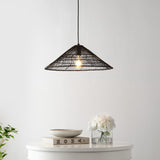Nova 20.25" Farmhouse Coastal Rattan 180" Cord Plug-In or Hardwired LED Pendant - JONATHAN Y