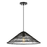 Nova 20.25" Farmhouse Coastal Rattan 180" Cord Plug-In or Hardwired LED Pendant - JONATHAN Y
