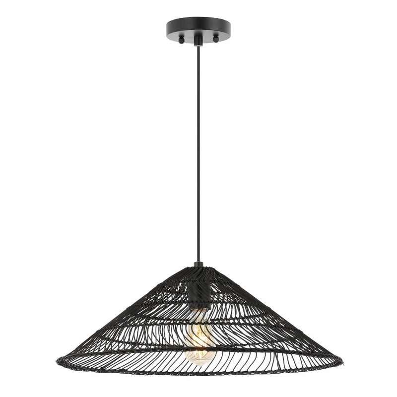 Nova 20.25" Farmhouse Coastal Rattan 180" Cord Plug-In or Hardwired LED Pendant - JONATHAN Y