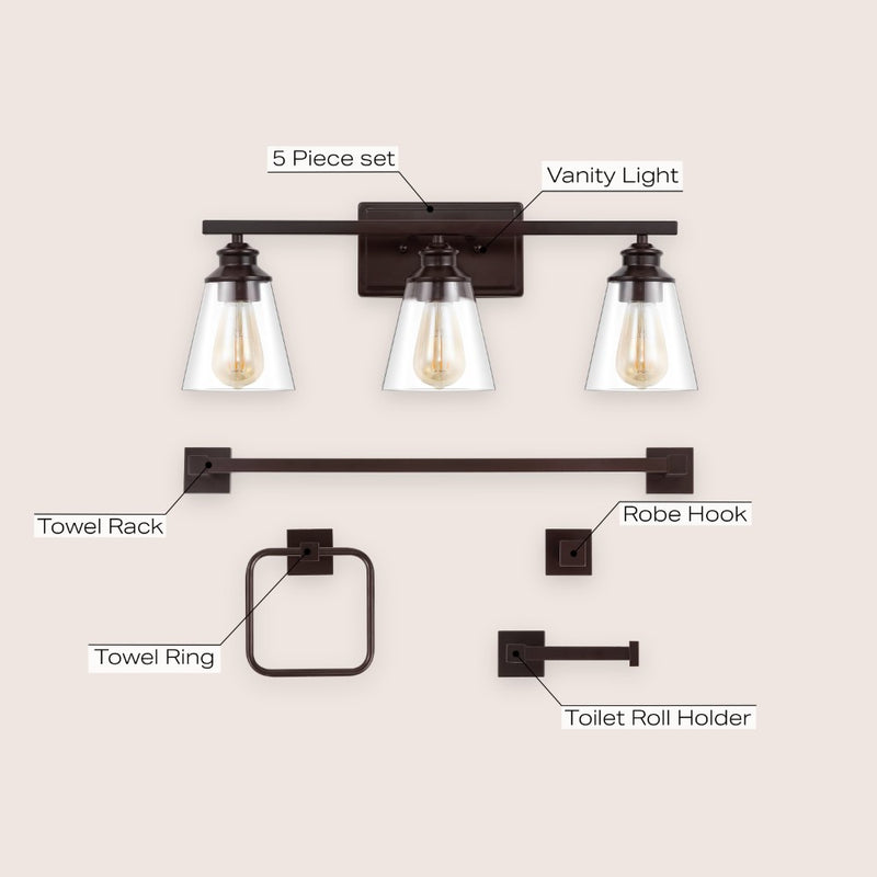 Arlo 22.88" 3-Light Vintage Classic Vanity Light with Bathroom Hardware Accessory Set - JONATHAN Y