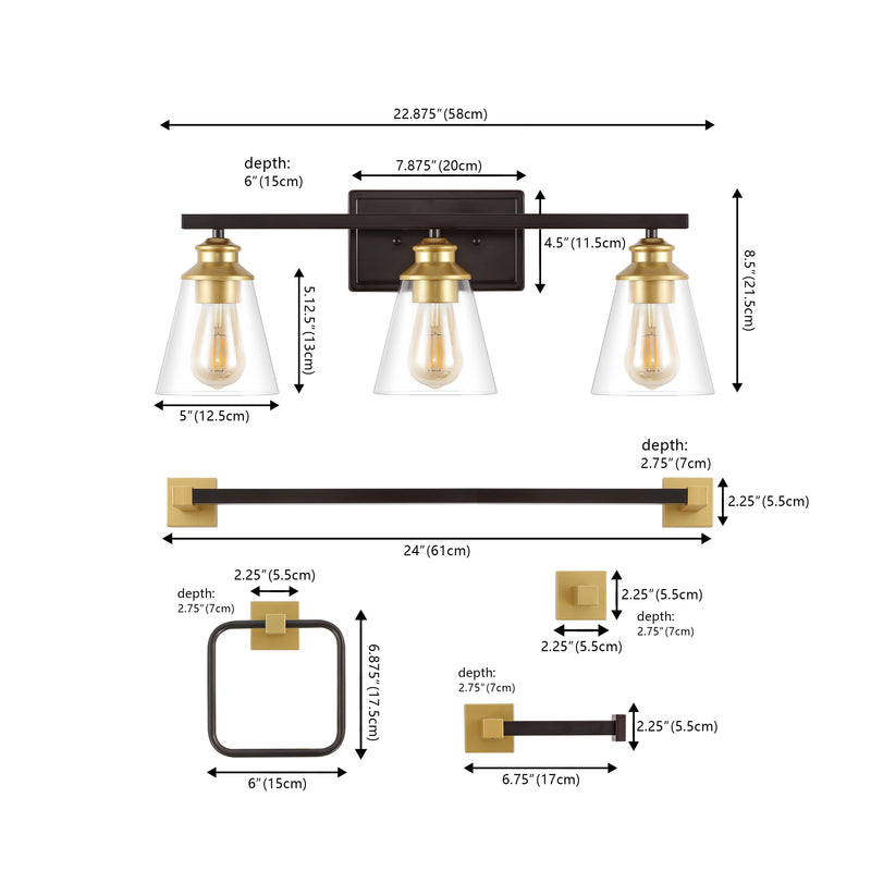 Arlo 22.88" 3-Light Vintage Classic Vanity Light with Bathroom Hardware Accessory Set - JONATHAN Y