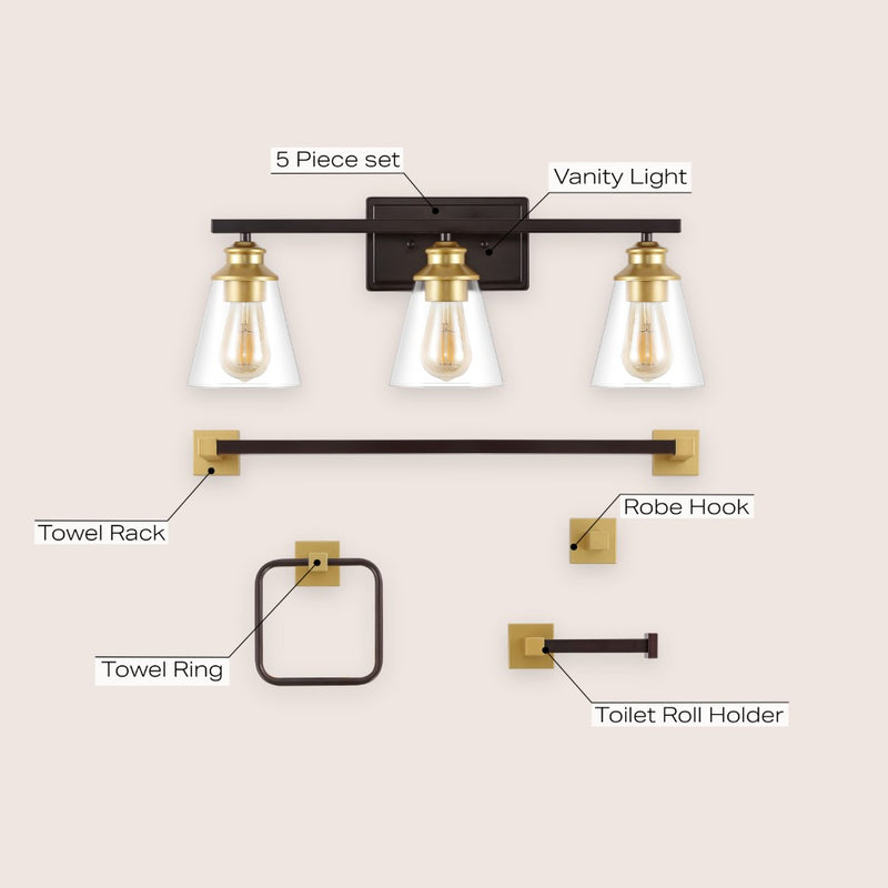 Arlo 22.88" 3-Light Vintage Classic Vanity Light with Bathroom Hardware Accessory Set - JONATHAN Y