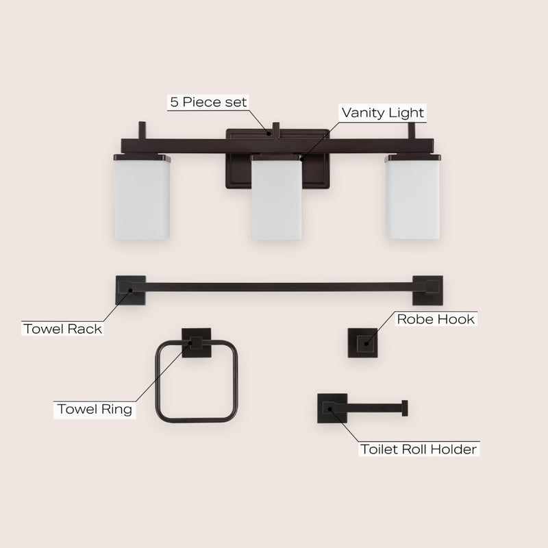 Caia 22.38" 3-Light Modern Contemporary Vanity Light with Frosted Glass Shades and Bathroom Hardware Accessory Set - JONATHAN Y