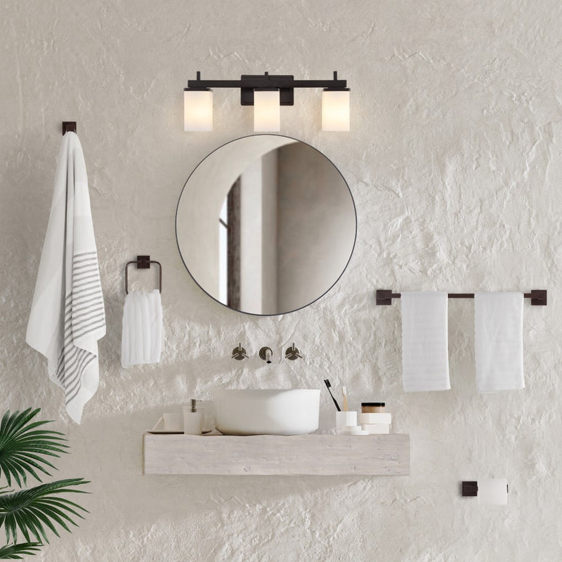Caia 22.38" 3-Light Modern Contemporary Vanity Light with Frosted Glass Shades and Bathroom Hardware Accessory Set - JONATHAN Y