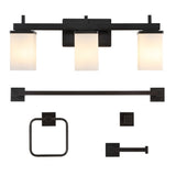 Caia 22.38" 3-Light Modern Contemporary Vanity Light with Frosted Glass Shades and Bathroom Hardware Accessory Set - JONATHAN Y