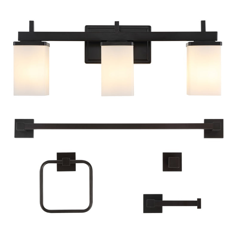 Caia 22.38" 3-Light Modern Contemporary Vanity Light with Frosted Glass Shades and Bathroom Hardware Accessory Set - JONATHAN Y