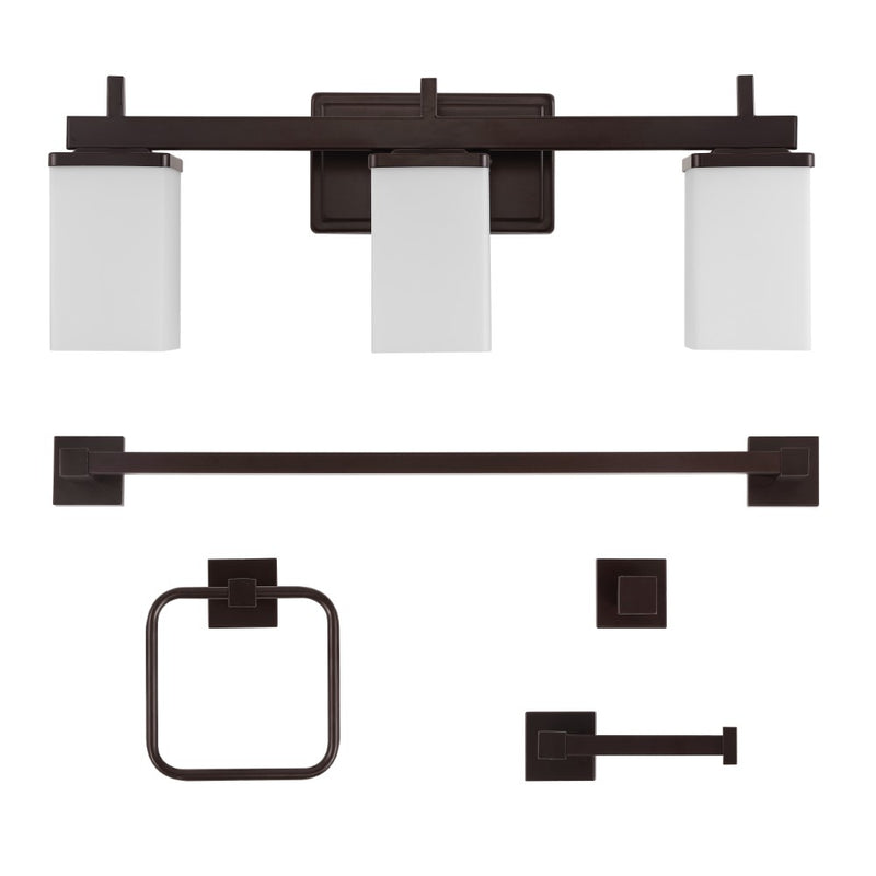 Caia 22.38" 3-Light Modern Contemporary Vanity Light with Frosted Glass Shades and Bathroom Hardware Accessory Set - JONATHAN Y