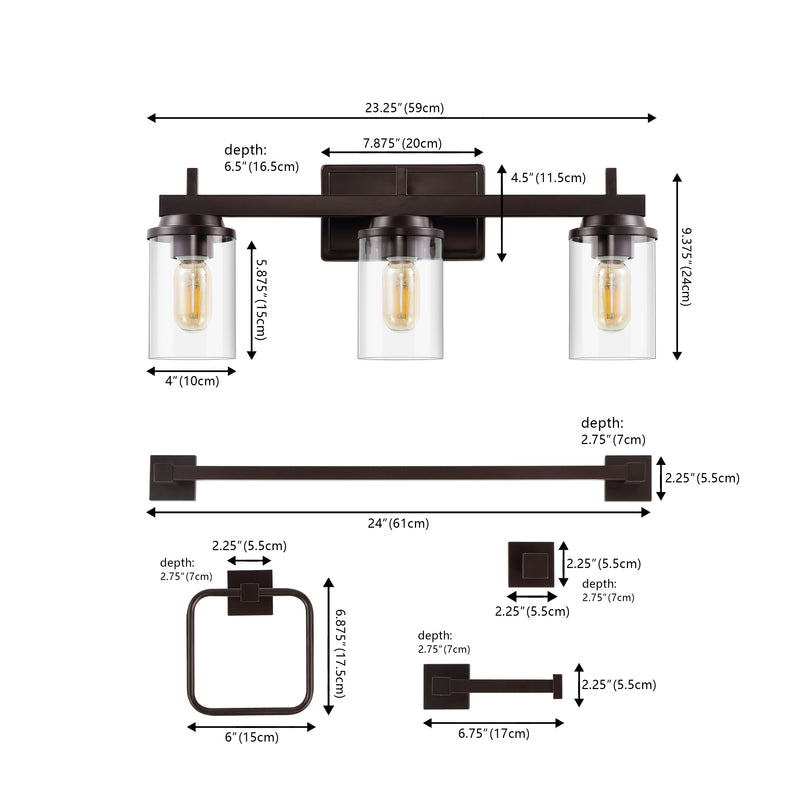 Liam 23.25" 3-Light Farmhouse Industrial Vanity Light with Bathroom Hardware Accessory Set - JONATHAN Y