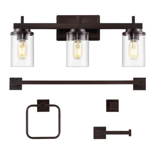 Liam 23.25" 3-Light Farmhouse Industrial Vanity Light with Bathroom Hardware Accessory Set - JONATHAN Y