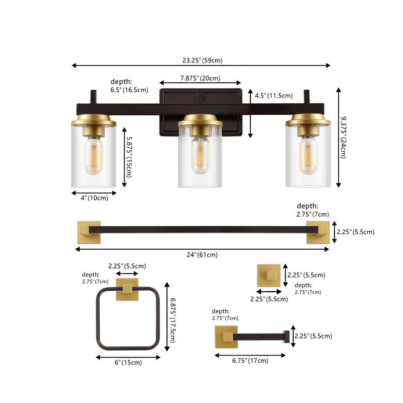 Liam 23.25" 3-Light Farmhouse Industrial Vanity Light with Bathroom Hardware Accessory Set - JONATHAN Y