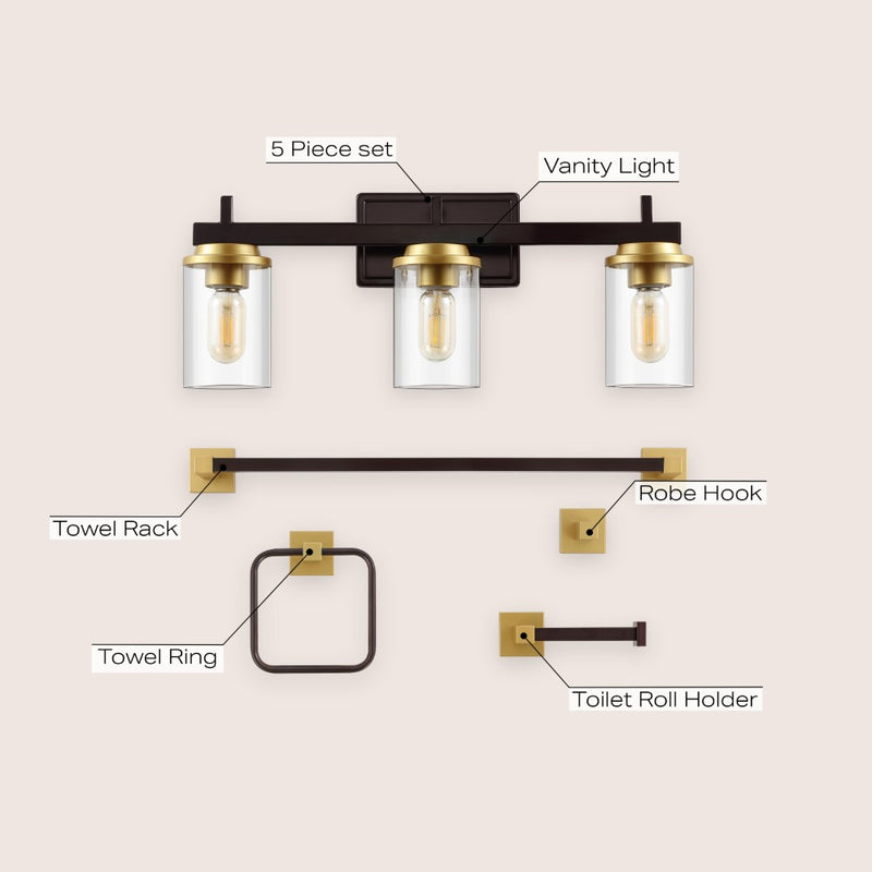 Liam 23.25" 3-Light Farmhouse Industrial Vanity Light with Bathroom Hardware Accessory Set - JONATHAN Y