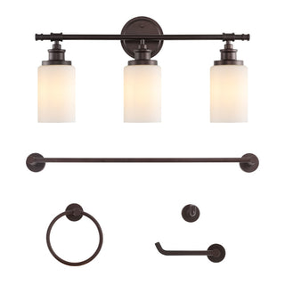 Egan 23.25" 3-Light Classic Cottage Vanity Light with Frosted Glass Shades and Bathroom Hardware Accessory Set - JONATHAN Y