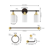 Egan 23.25" 3-Light Classic Cottage Vanity Light with Frosted Glass Shades and Bathroom Hardware Accessory Set - JONATHAN Y