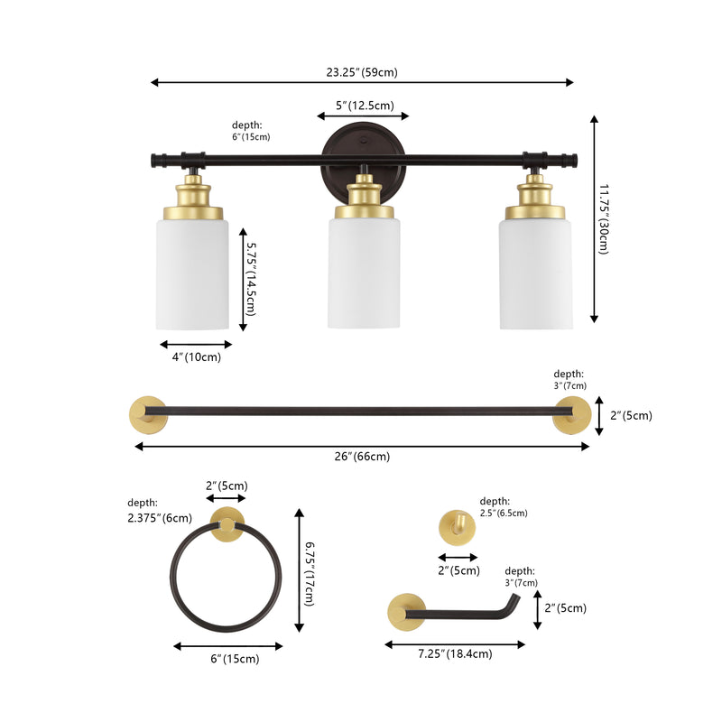 Egan 23.25" 3-Light Classic Cottage Vanity Light with Frosted Glass Shades and Bathroom Hardware Accessory Set - JONATHAN Y