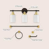 Egan 23.25" 3-Light Classic Cottage Vanity Light with Frosted Glass Shades and Bathroom Hardware Accessory Set - JONATHAN Y