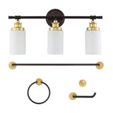 Egan 23.25" 3-Light Classic Cottage Vanity Light with Frosted Glass Shades and Bathroom Hardware Accessory Set - JONATHAN Y