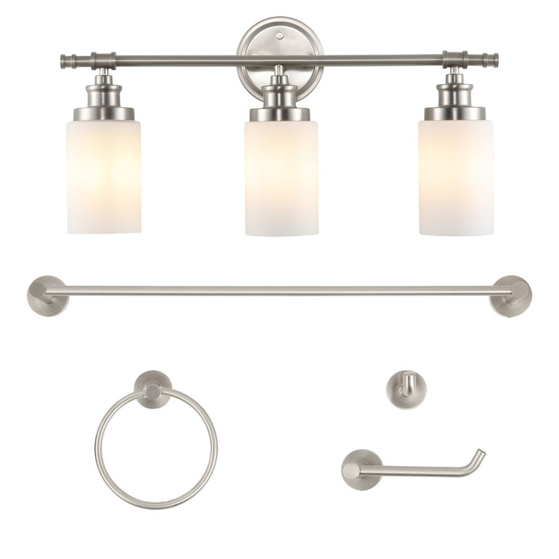 Egan 23.25" 3-Light Classic Cottage Vanity Light with Frosted Glass Shades and Bathroom Hardware Accessory Set - JONATHAN Y
