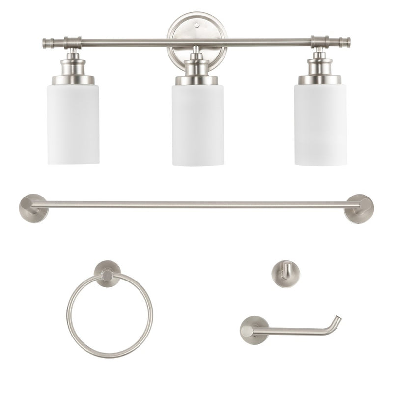 Egan 23.25" 3-Light Classic Cottage Vanity Light with Frosted Glass Shades and Bathroom Hardware Accessory Set - JONATHAN Y