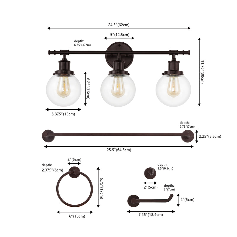 Hugo 24.5" 3-Light Farmhouse Classic Vanity Light with Bathroom Hardware Accessory Set - JONATHAN Y