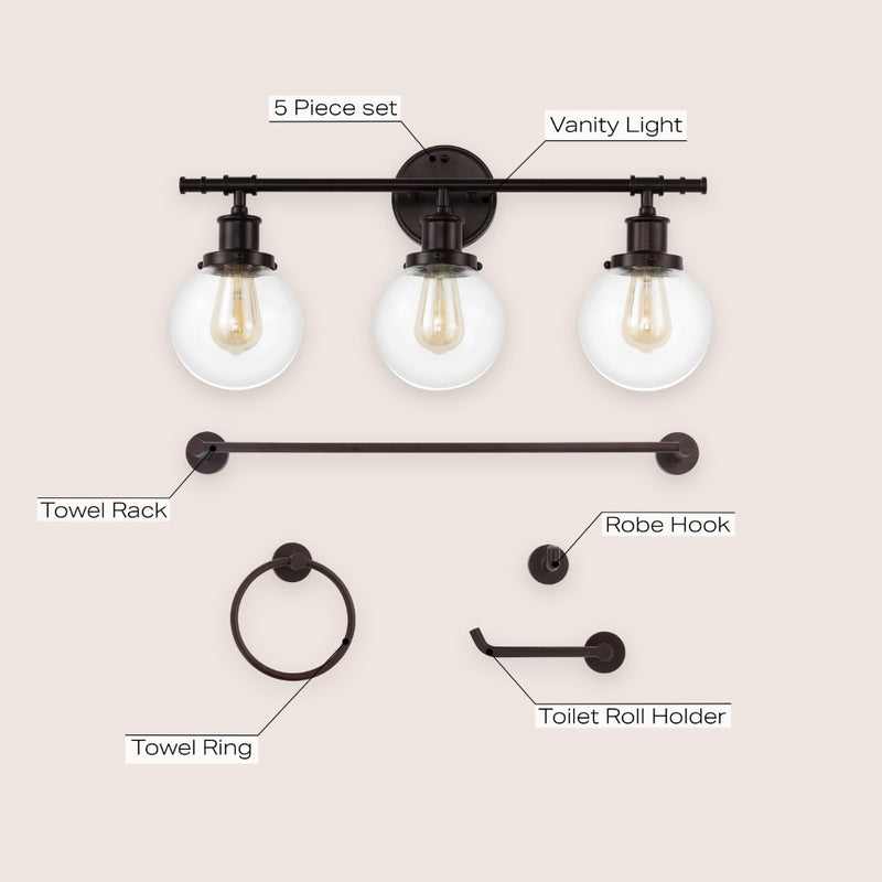 Hugo 24.5" 3-Light Farmhouse Classic Vanity Light with Bathroom Hardware Accessory Set - JONATHAN Y
