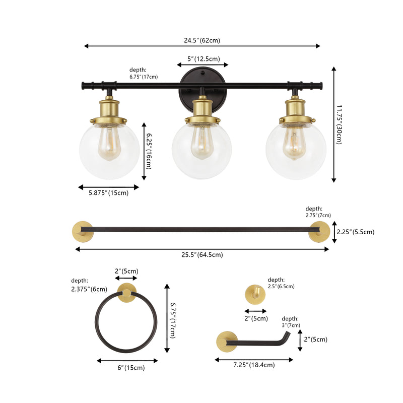 Hugo 24.5" 3-Light Farmhouse Classic Vanity Light with Bathroom Hardware Accessory Set - JONATHAN Y