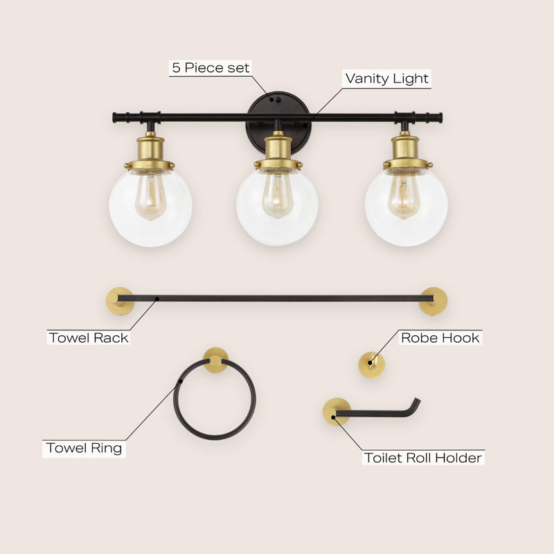 Hugo 24.5" 3-Light Farmhouse Classic Vanity Light with Bathroom Hardware Accessory Set - JONATHAN Y