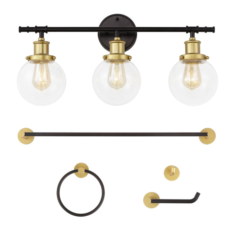 Hugo 24.5" 3-Light Farmhouse Classic Vanity Light with Bathroom Hardware Accessory Set - JONATHAN Y