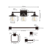 Avalon 26" 3-Light Farmhouse Cottage Vanity Light with Bathroom Hardware Accessory Set - JONATHAN Y