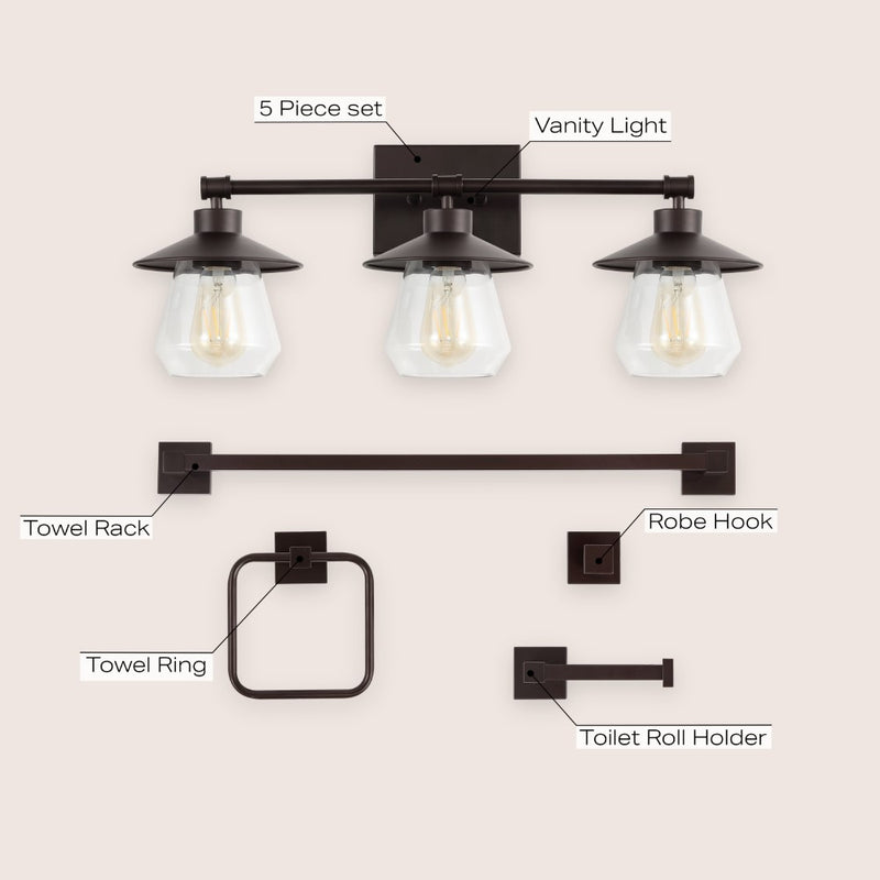 Avalon 26" 3-Light Farmhouse Cottage Vanity Light with Bathroom Hardware Accessory Set - JONATHAN Y