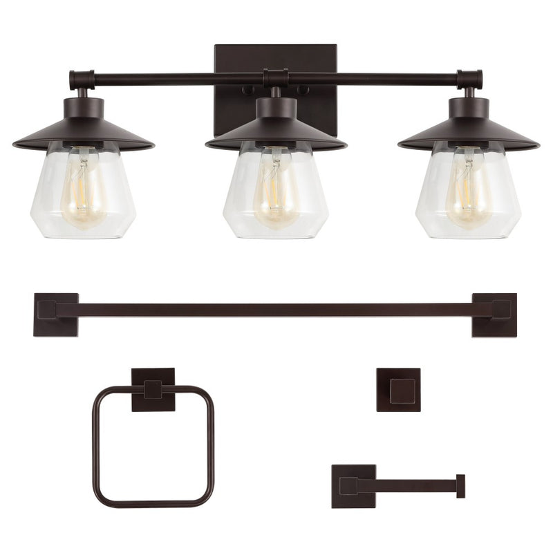 Avalon 26" 3-Light Farmhouse Cottage Vanity Light with Bathroom Hardware Accessory Set - JONATHAN Y