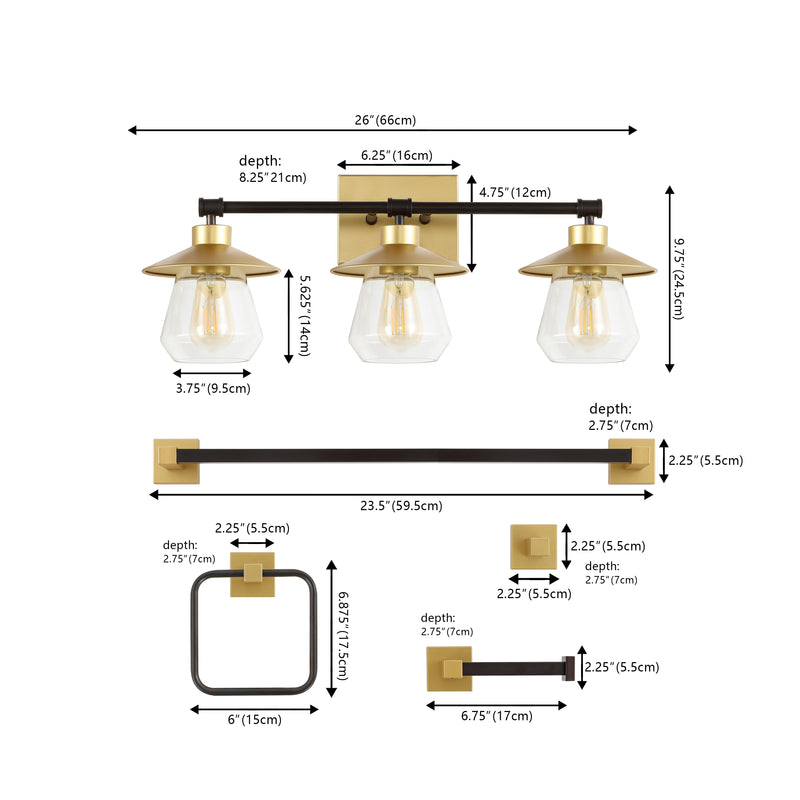 Avalon 26" 3-Light Farmhouse Cottage Vanity Light with Bathroom Hardware Accessory Set - JONATHAN Y