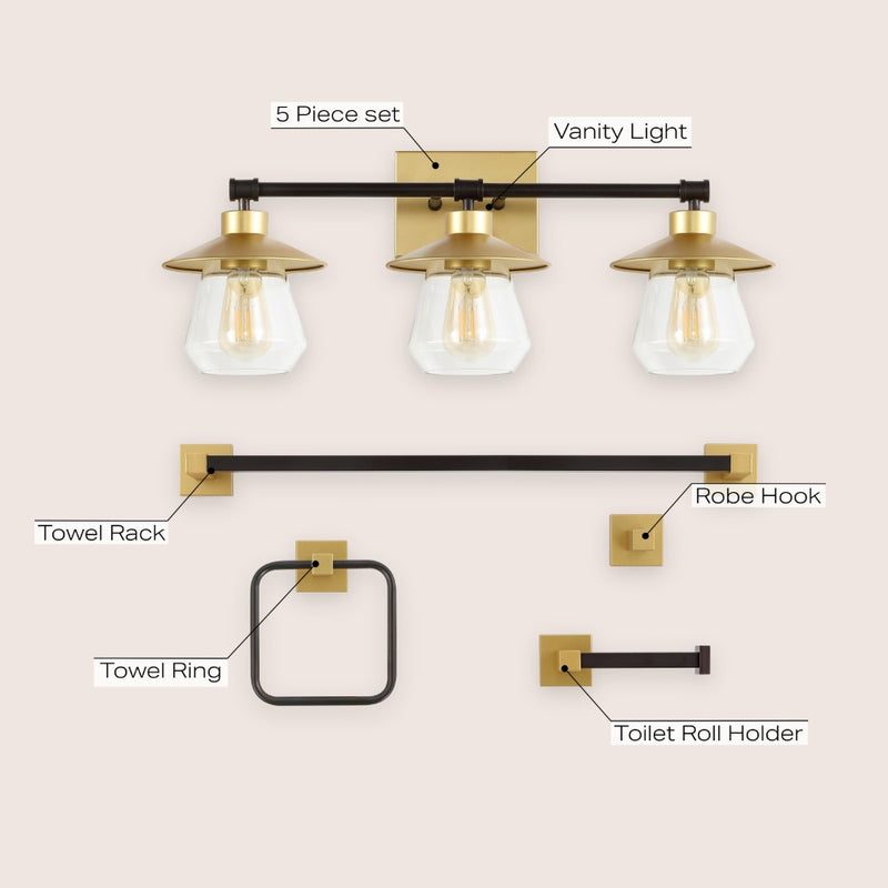 Avalon 26" 3-Light Farmhouse Cottage Vanity Light with Bathroom Hardware Accessory Set - JONATHAN Y