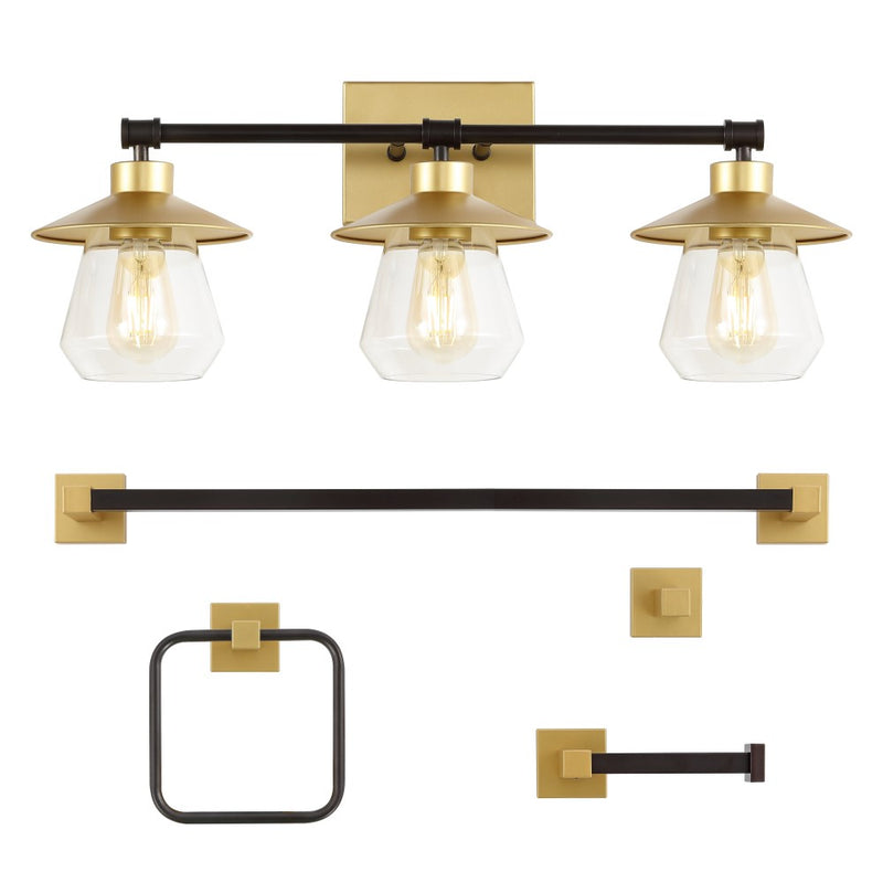 Avalon 26" 3-Light Farmhouse Cottage Vanity Light with Bathroom Hardware Accessory Set - JONATHAN Y