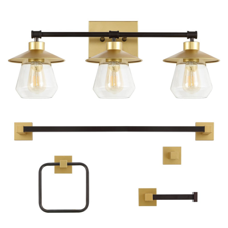 Avalon 26" 3-Light Farmhouse Cottage Vanity Light with Bathroom Hardware Accessory Set - JONATHAN Y
