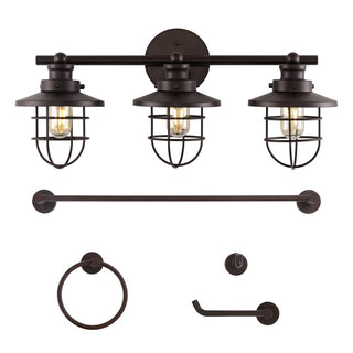 Ellis 24" 3-Light Industrial Farmhouse Vanity Light with Bathroom Hardware Accessory Set - JONATHAN Y