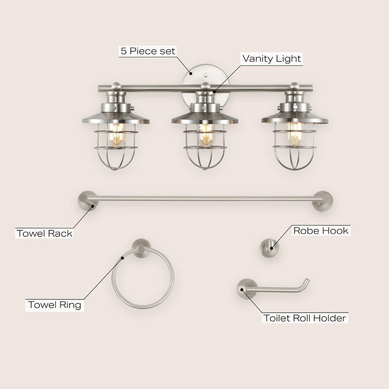 Ellis 24" 3-Light Industrial Farmhouse Vanity Light with Bathroom Hardware Accessory Set - JONATHAN Y