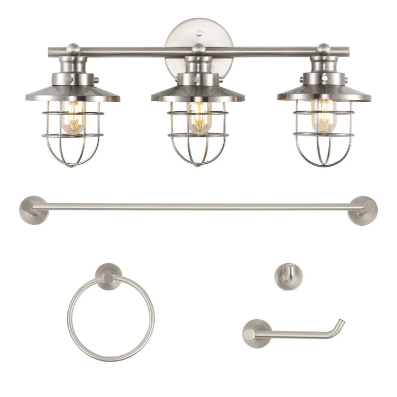 Ellis 24" 3-Light Industrial Farmhouse Vanity Light with Bathroom Hardware Accessory Set - JONATHAN Y