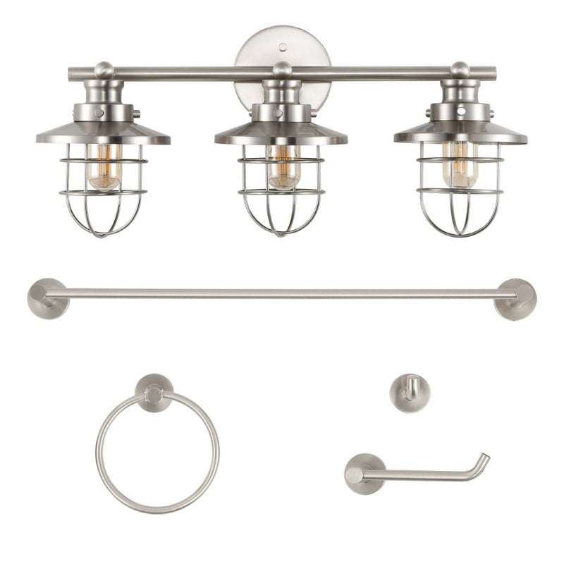 Ellis 24" 3-Light Industrial Farmhouse Vanity Light with Bathroom Hardware Accessory Set - JONATHAN Y