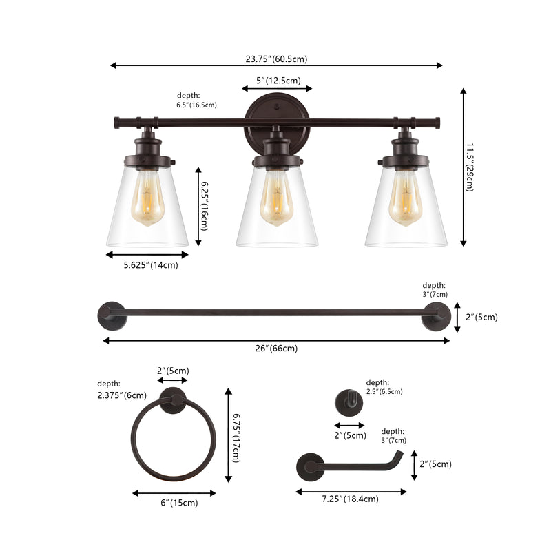 Hollis 23.75" 3-Light Traditional Farmhouse Vanity Light with Bathroom Hardware Accessory Set - JONATHAN Y