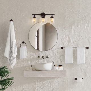 Hollis 23.75" 3-Light Traditional Farmhouse Vanity Light with Bathroom Hardware Accessory Set - JONATHAN Y