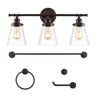 Hollis 23.75" 3-Light Traditional Farmhouse Vanity Light with Bathroom Hardware Accessory Set - JONATHAN Y