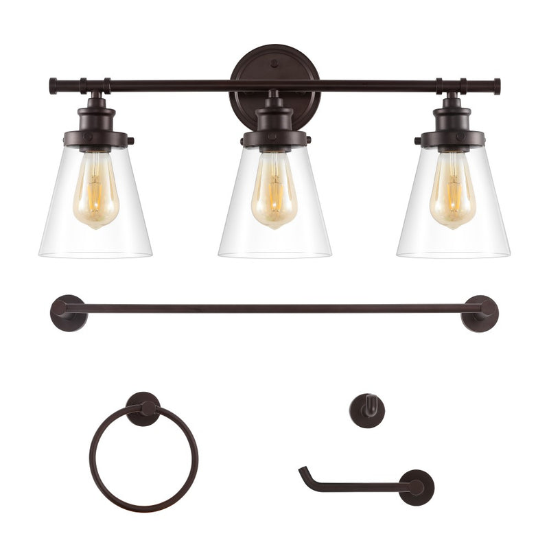 Hollis 23.75" 3-Light Traditional Farmhouse Vanity Light with Bathroom Hardware Accessory Set - JONATHAN Y